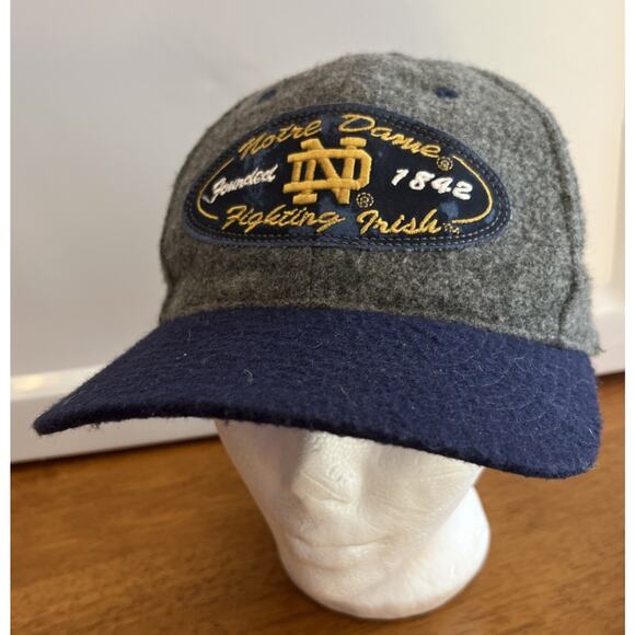 Vtg Notre Dame Hat FIGHTING IRISH Wool Mix Cap Adjustable Leather Strap Sports - Picture 1 of 7